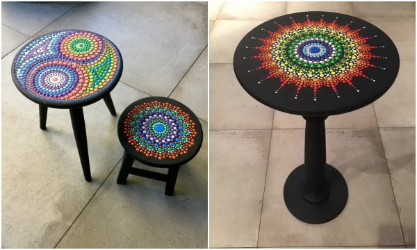 Muebles con mandalas pintados