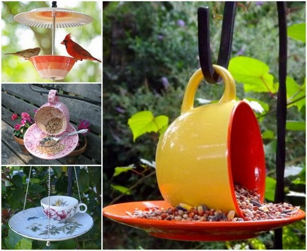Comederos y bebederos hechos con tazas