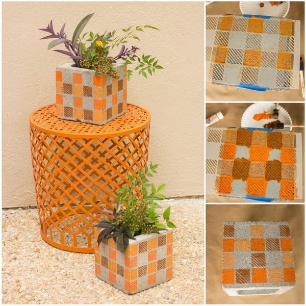 Bloques de cemento pintados con stencil