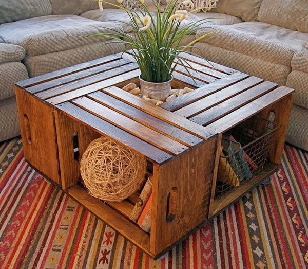 Mesa de centro con cajas de madera