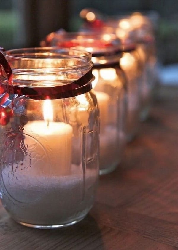 Portavelas navideños con tarros de cristal